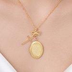 Personalised Virgin Mary Photo Cross Locket Necklace with Bow Exquisite Jewellery Baptism Birthday Gift for Women Christians