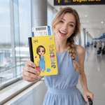 Personalized Cartoon Travel Character Passport Holder with Name Travel Accessories Birthday Gift for Travel Lovers Best Friends