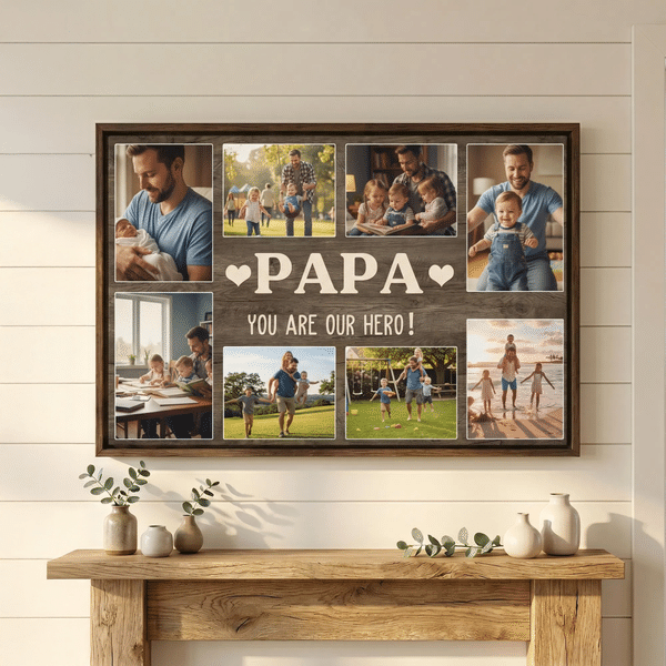 Personalized 8 Family Photos Large Canvas Prints with Text and Name Home Decor Ship from USA Father's Day Gift for Dad Grandpa