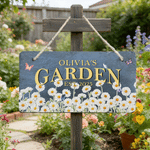 Personalized Birth Flower Natural Stone Slab Garden Sign with Name and Year Garden Decor Mother's Day Birthday Gift for Grandma Mom
