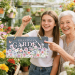 Personalized Birth Flower Natural Stone Slab Garden Sign with Name and Year Garden Decor Mother's Day Birthday Gift for Grandma Mom