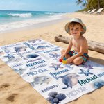 Serviette de plage surdimensionnée à séchage rapide avec nom Créatures de l'océan requin Accessoires de plage pour les vacances d'été Cadeau d'anniversaire pour les enfants