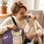 Personalised Pet Photo Portrait Large Capacity Tote Bag with Name and Pocket Travel Birthday Gift for Woman Pet Lover