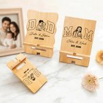 Personalised Vintage Black and White Line Art Photo Bamboo Phone Stand with Name and Year Daily Use Father's Day Birthday Gift for Parents