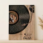Toile personnalisée avec portrait - Design de disque vinyle avec paroles de chanson - Cadeau d'anniversaire de mariage pour couple et jeunes mariés