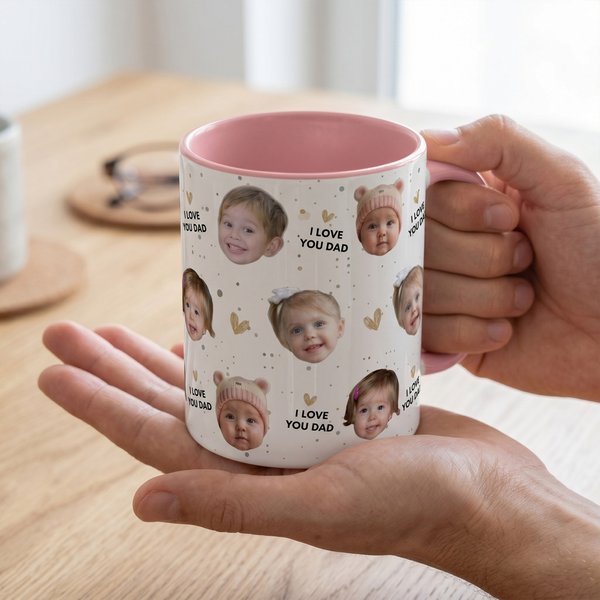 Personalized Cute 1-6 Face Photos 11 oz 15 oz Ceramic Mug with Handle and Text Anniversary Father's Day Gift for Dad Grandfather