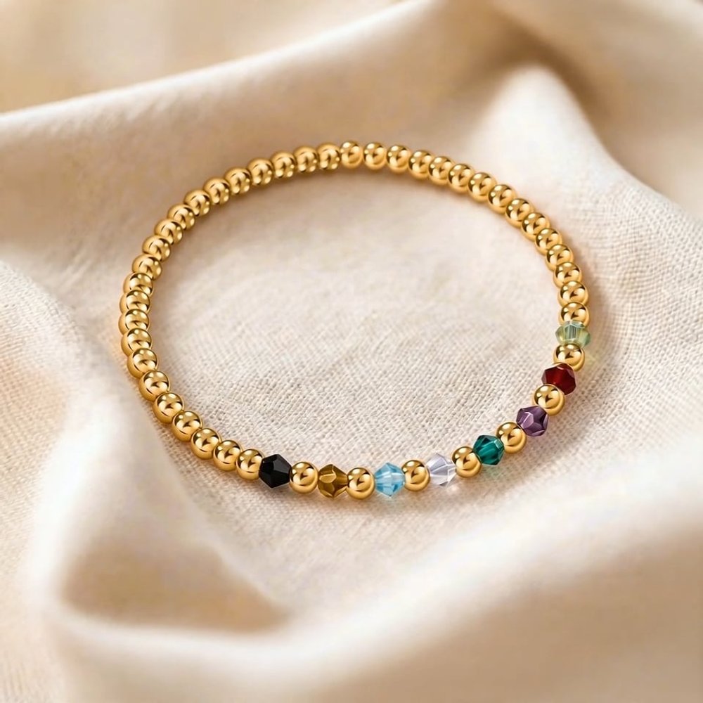 Personalized 1-12 Family Birthstones Elastic Beaded Bracelet Birthday Mother's Day Gift for Woman Mom 3