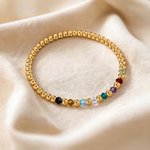 Personalized 1-12 Family Birthstones Elastic Beaded Bracelet Birthday Mother's Day Gift for Woman Mom