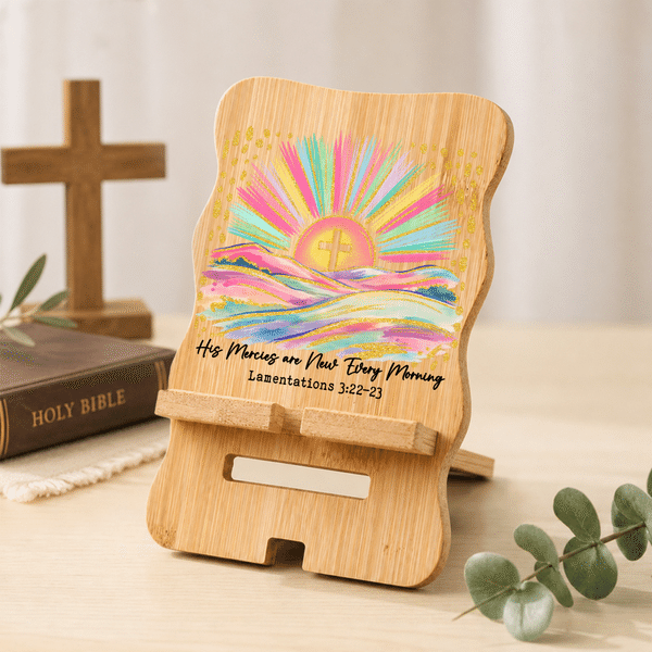 Personalized Bible Verse Cross Wooden Phone Holder Stand with Name Daily Use Religion Birthday Gift for Christians Family