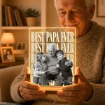Personalised Photo Title Text Acrylic LED Night Light with Wooden Base Father's Day Birthday Anniversary Gift for Dad Family