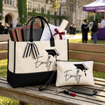 Personalized Graduation Cap Large Tote Bag Portable Makeup Bag with Name and Year Travel Essential Graduation Gift for Graduates