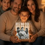 Personalised Photo Title Text Acrylic LED Night Light with Wooden Base Father's Day Birthday Anniversary Gift for Dad Family