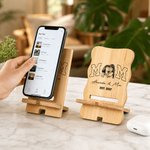 Personalised Vintage Black and White Line Art Photo Bamboo Phone Stand with Name and Year Daily Use Father's Day Birthday Gift for Parents