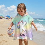 Personalized Fantasy Unicorn Initial Quick Dry Hooded Beach Towel with Name Beach Party Use Summer Vacation Birthday Gift for Kids Girls