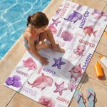 Serviette de plage surdimensionnée à séchage rapide avec nom Créatures de l'océan requin Accessoires de plage pour les vacances d'été Cadeau d'anniversaire pour les enfants