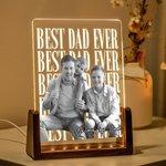 Personalised Photo Title Text Acrylic LED Night Light with Wooden Base Father's Day Birthday Anniversary Gift for Dad Family
