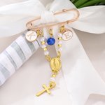 Spilla personalizzata Something Blue Catholic Bridal Bouquet Rosary con iniziali Regalo di anniversario di matrimonio per la coppia di sposi