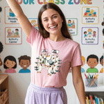 Personalised Funny Seagull Multicolor Soft 100% Cotton T-shirt with Name Teacher's Day Back to School Gift for Teacher