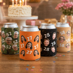 Personalized Multicolour Face Photo Beer Can Cooler Sleeve with Number Birthday Party Gift for Family Friends