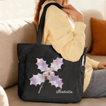 Personalised Birth Flower Large Capacity Corduroy Tote Bag with Name Daily Use Birthday Anniversary Gift for Woman
