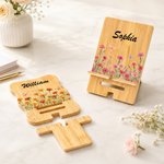 Support pour téléphone portable et iPad en bois de bambou avec nom Cadeau d'anniversaire pour femmes