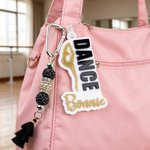 Henkilökohtainen Monivärinen Baletti Pose Dance Bag Tag nimi ja helmiä Kilpailu Accessory Dance Recital Syntymäpäivä Party lahja Ballet Lovers Tytöt
