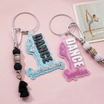 Henkilökohtainen Monivärinen Baletti Pose Dance Bag Tag nimi ja helmiä Kilpailu Accessory Dance Recital Syntymäpäivä Party lahja Ballet Lovers Tytöt