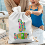 Gepersonaliseerde Multicolor Graffiti Polka Dot Initial Drawstring Bag met Naam Strandfeest Verjaardagscadeau voor Vrouwen Besties