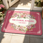Personalised Retro Floral Design Anti-Slip Doormat with Text Flower Shop Use Birthday Gift for Flower Shop Owner Flower Lover