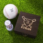 Personalised Baseball Theme Stamp Wooden Storage Box Set with Name Baseball Course Accessory Birthday Gift for Baseball Players Lovers
