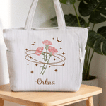 Personalized Star Moon Birth Flower Large Capacity Corduroy Tote Bag with Name Travel Essential Birthday Gift for Office Worker Woman