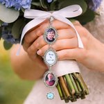 Gepersonaliseerde 1-5 Foto's Vlinder Blauw Edelsteen Boeket Bedel met Tekst Verjaardag Bruids Douche Huwelijkscadeau voor Bruid