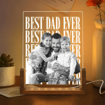 Personalised Photo Title Text Acrylic LED Night Light with Wooden Base Father's Day Birthday Anniversary Gift for Dad Family