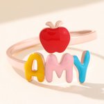 Personalised Multicolour Enamel Apple Sterling Silver Ring with Name Teacher's Day Appreciation Gift for Teachers