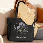 Personalized Star Moon Birth Flower Large Capacity Corduroy Tote Bag with Name Travel Essential Birthday Gift for Office Worker Woman