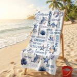 Serviette de plage surdimensionnée à séchage rapide avec nom Créatures de l'océan requin Accessoires de plage pour les vacances d'été Cadeau d'anniversaire pour les enfants