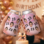 Personalized Multicolour Face Photo Beer Can Cooler Sleeve with Number Birthday Party Gift for Family Friends