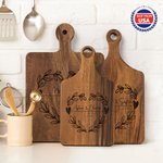 Personalized Engraved Love Wreath Wood Cutting Board with Handle and Name Home Decor Ship from USA Wedding Christmas Gift for Family