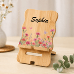 Support pour téléphone portable et iPad en bois de bambou avec nom Cadeau d'anniversaire pour femmes