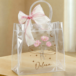 Personalized Pink Blue Bow Birth Flower Clear Gift Bag with Name Birthday Wedding Gift for Bridesmaids Newlyweds Women