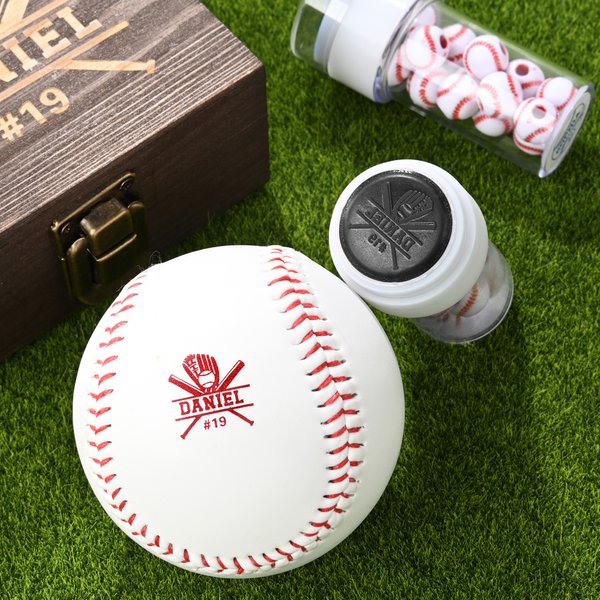 Personalised Baseball Theme Stamp Wooden Storage Box Set with Name Baseball Course Accessory Birthday Gift for Baseball Players Lovers