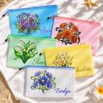 Personalised Birth Flower Transparent Mesh Beach Bag with Name Travel Essential Beach Party Birthday Gift for Women Girls