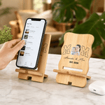 Personalized Parent-Child Photo Bamboo Phone Stand with Name and Year Daily Use Father's Day Birthday Gift for Parents