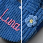 Sac en velours côtelé personnalisé avec nom - Sac à décoration au crochet - Cadeau d'anniversaire pour les enfants