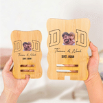 Personalized Parent-Child Photo Bamboo Phone Stand with Name and Year Daily Use Father's Day Birthday Gift for Parents