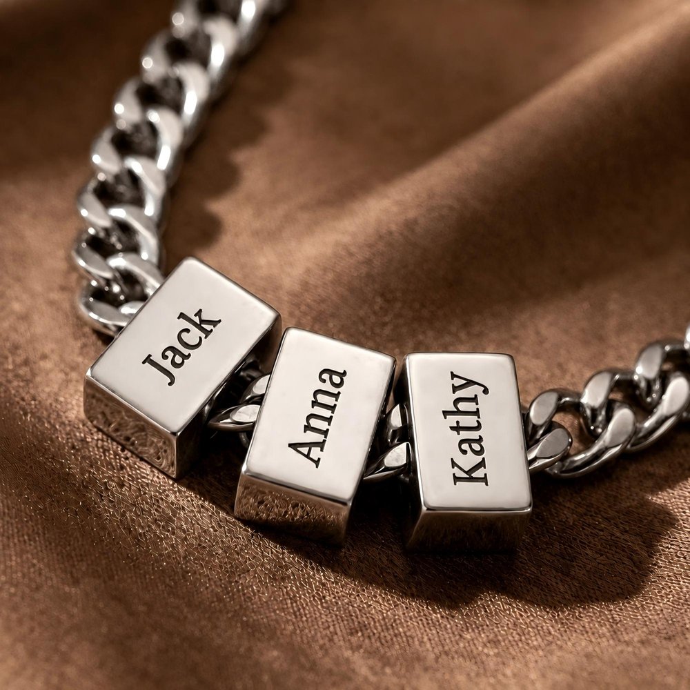 Personalised Minimalist 1-10 Nameplates Men Curb Chain Necklace with Engraved Names Father's Day Anniversary Birthday Gift for Dad Grandad 3