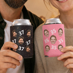 Personalized Multicolour Face Photo Beer Can Cooler Sleeve with Number Birthday Party Gift for Family Friends