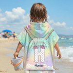 Personalized Fantasy Unicorn Initial Quick Dry Hooded Beach Towel with Name Beach Party Use Summer Vacation Birthday Gift for Kids Girls