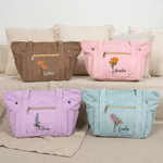 Personalized Multicolor Birth Flower Large Corduroy Tote Bag with Name Daily Use Birthday Gift for Mom Grandma Crochet Enthusiast