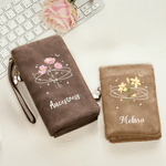 Personalized Star Moon Birth Flower Tri-Fold PU Leather Wristlet Wallet with Card Holder and Name Daily Use Birthday Anniversary Gift for Women